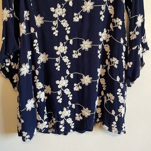 Boho Embroidered Mini Dress XS Bell Navy Swing Loose Classy Altar’d State Hippie - Picture 7 of 16